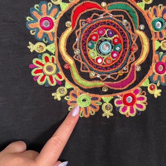 Double D Ranch Women M Black Embroidered Embellished T-Shirt Cotton Western - Picture 10 of 11